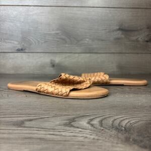 TKEES Slip On Sandals Women's Size 7 Brown Woven Top Faux Leather Slides